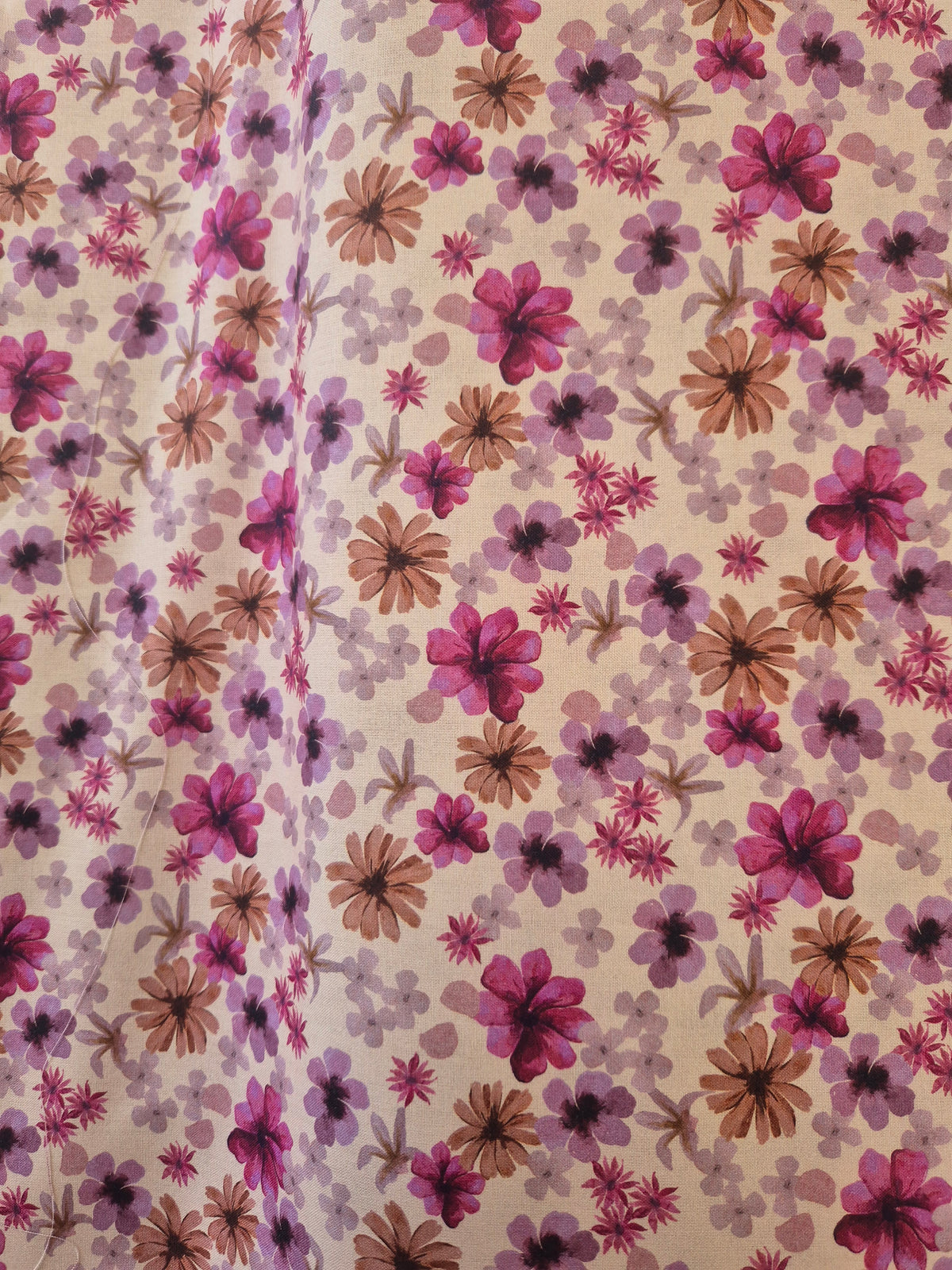COTON IMPRIME FLEURI FUSCHIA ET ROSE